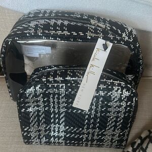 Nicole Miller Black and White Cosmetic Bag with Bold Pattern